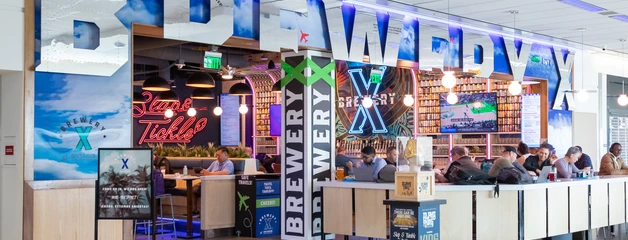 Outside of Brewer X, a tasting room in the terminal