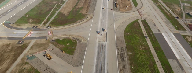 Aerial shot of the runway under construction.